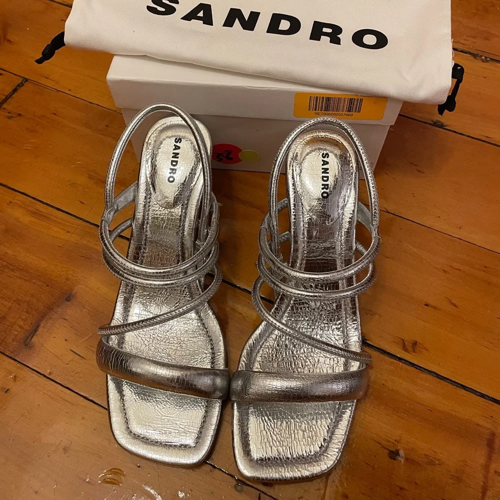 Sandro Metallic Leather Sandals - Picture 4 of 5